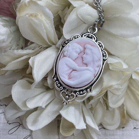 Silver Pink New MOM Heart Wedding Party Jewelry White Mothers Day necklace Cameo - Picture 2 of 9
